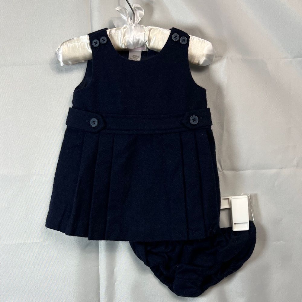 Janie and Jack Navy Blue Wool blend jumper dress with bloomers size 0-3 months